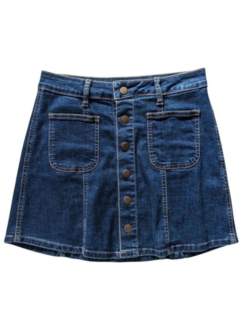Altar'd State A-Line Denim Button Down High Waist Jean Mini Skirt 90s Y2K XS